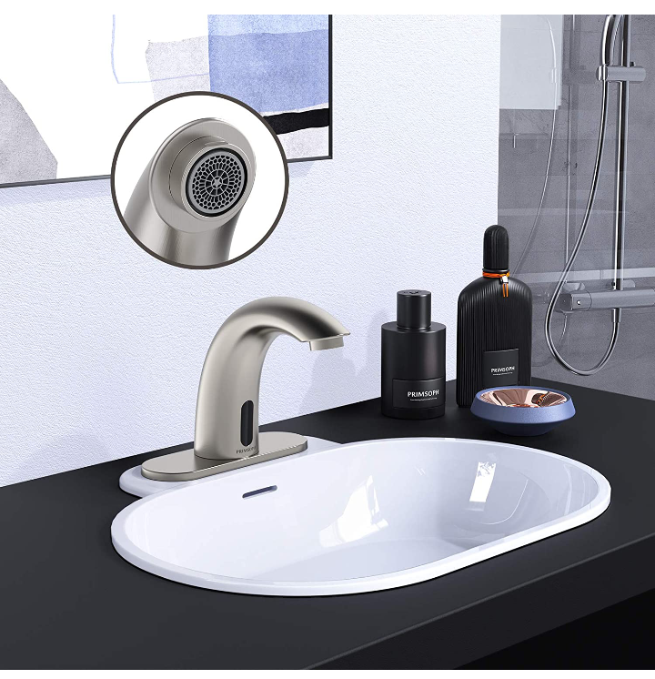 Grifería con sensor automática nickelaada AC-DC 110/V para lavamanos marca Primsoft
