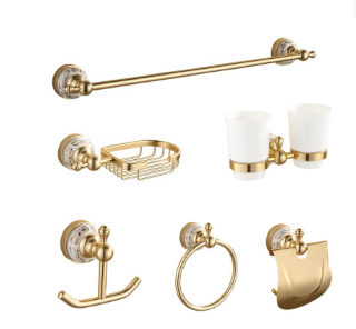 Kit de accesorios de 6 piezas para baños de hoteles chapado en oro marca FLG